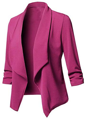 Blazer, giacca corta da donna, sportiva, elegante, a vita corta, blazer, elegante, a maniche lunghe, bolero, Rosa caldo, XXXL