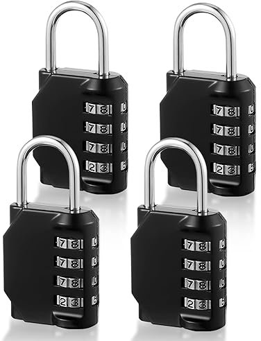 4 Digit Combination Lock,Black 4 Pack Luggage Locks Code Padlock Security Combination Padlock Heavy Duty Weatherproof Padlocks with Code Outdoor Combination Lock for Gym School Locker Fence Gates