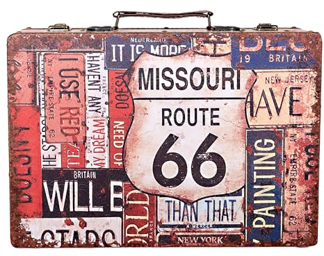 Birendy Truhe Kiste Reise, Auto Koffer, Kofferset, Mit Kunstleder Schatzkiste Piratenkiste, Holzbox (1711-Route66-M-26cm)