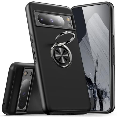 KRAFTCARE Hülle für Google Pixel 8 Pro, Handyhülle mit Eingebetteter 360° Grad Ring, Magnetische Schutzhülle TPU Stoßfest Cover Case für Google Pixel 8 Pro,Schwarz