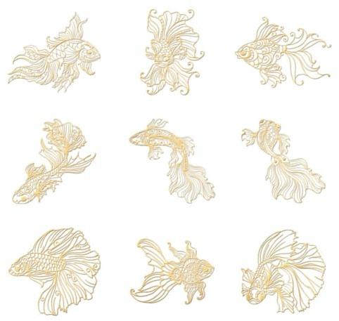 OLYCRAFT 9 Stück 4x4cm Goldene Metall Aufkleber Goldfisch Koi Aufkleber Selbstklebende Tier Fisch Aufkleber Goldene Epoxid Aufkleber Für DIY Sammelalben Epoxidharz Kunsthandwerk Dekoration