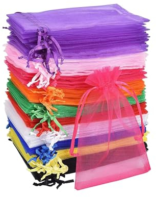Carehabi 50 Stück Organza Beutel, Bunt 7x9cm, Geschenkbeutel für Schmuck, Hochzeit, Lavendel, Festival & Party, Mehrfarbig