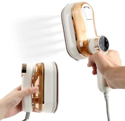 Steamer Dampfbügeleisen, 1200W Faltbar 2 in 1 Reisebügeleisen mit Messbecher, 3 Dampfstufen, 180ml Wassertank, LCD-Bildschirm, Kleidung Faltenentferner für Haus Büro Reisen, EU Stecker