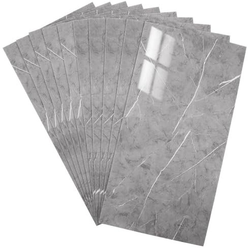 Kitchen Vinyl Floor Sticker Tile Self-Adhesive Oilproof PVC Flooring Sticker Tile Waterproof for Living Room Bathroom Peel and Stick Backsplash Decorative 60x30CM (Marble Light Grey)