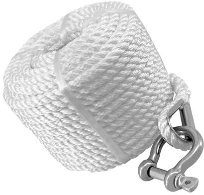 LOVIVER Double Braided Nylon Anchor Rope, Stainless Steel Thimble Dock Boat Anchor Line Anchor Cord for Mooring, Anchoring, Sailing, 9mm 23Meter