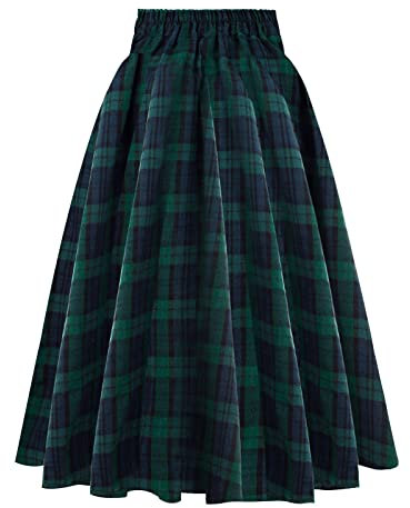 Generic Jupes Femme Impression Carreaux, Jupe Mi-Longue Vintage-Jupe Plissée Chic et Elegant Grande Taille Swing écossaise Jupes de Mode A-Line Rétro Loisirs Polyvalent Tendance Jupe