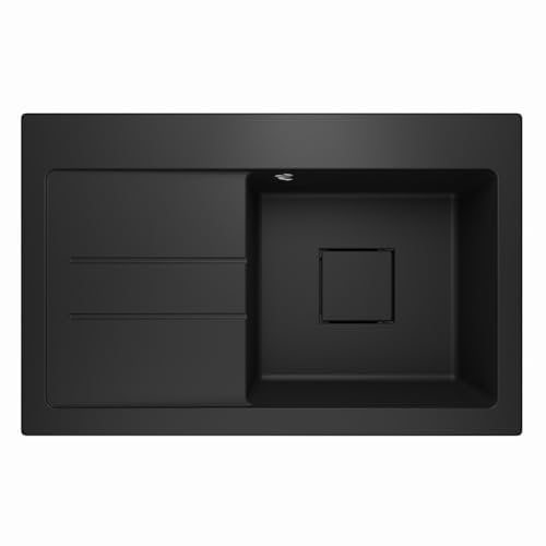 Lavello Qube 1.0 - Fregadero de granito con escurridor y desagüe oculto Lavello Qube 1.0, color negro