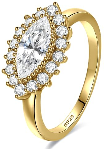 Yaresul 1ct Frauen Marquise Ring 14K Gold plattiert 925 Sterling Silber Marquise Halo Verlobungsringe für Frauen Cubic Zirkonia Marquise Ehering,Größe 60(19.1)