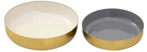 Amago home Knabberschale Schale 2er Set rund ø 22/18 cm Deco o. hochwertig Metall gold und innen Emaille Farbe weiß - grau