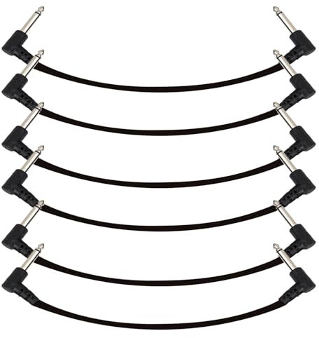 6 Pack 6 Inch Guitar Patch Cables Black Guitar Effect Pedal Cable Noiseless Pedal Cable Cords,1/4 inch TS Right Angle Mono Cables for Guitar Bass Pedals