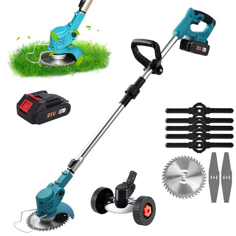 Joulli Elektro Rasentrimmer, Klapp-RasenmäHer Lithium-Akku, 21V Lithium-Ion Akku-Rasentrimmer Und Kantenschneider, Mit Akku Und LadegeräT, 7800R/min 380W, 150mm Schnittkreis (B)