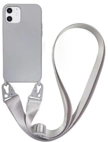 CQUUKOI for iPhone Plus, Crossbody Phone Case with Shoulder Strap, Soft Silicone Case with Adjustable Lanyard, Cute Cool Wireless Charging Shockproof Protector, Women, Gray