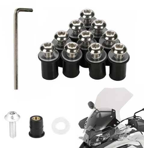 10 Pcs Parabrezza bullone Universale Moto Parabrezza Bulloni Cupolino Viti Kit, M5x16mm Moto Parabrezza Bulloni Viti Kit,Kit di Installazione Parabrezza (Argento)