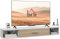 HOMCOM Meuble TV Mural Banc TV Meuble pour télévision jusqu'à 50 Pouces avec 2 Compartiments Ouverts et Armoire à Porte Rabattable 120l x 26P x 16H cm Blanc