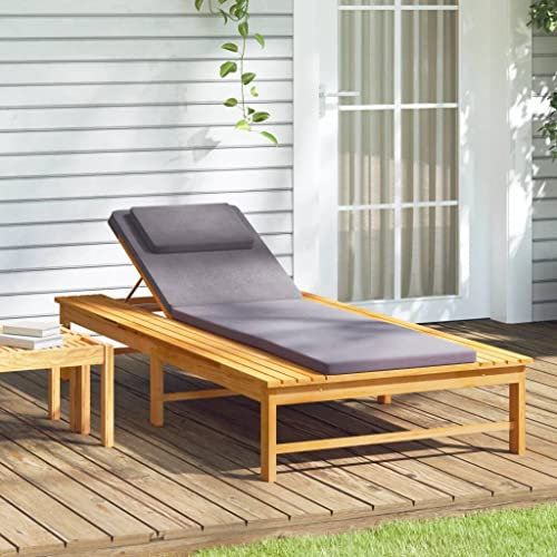 HEFZGDB Sonnenliege mit Dunkelgrauem Kissen & Auflage Massivholz Akazie Feldbett Gartenliege Strandkorb Geeignet für Pool, Terrasse, Garten.