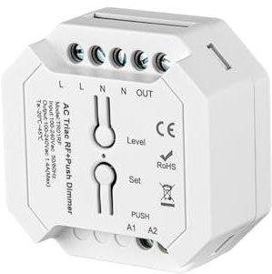 BTF-LIGHTING 2.4Ghz RF TR01RF AC100-240V Triac Dimmer Steuerung für dimmbare LED-Streifen Glühbirnen Halogenlampen Kompatibel mit RF-Fernbedienung RC01RFB Smartphone APP Steuerung(Nur Triac Dimmer)
