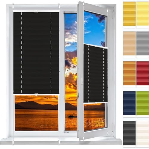 Faltrollo, Sichtschutz Plissee Klemmfix Rollos 26 x 145 cm, Klemmträger Befestigung Klemmträger, Wabenplissee Raffrollo Ohne Bohren, Fenster Plissee Ohne Bohren, für Fenster & Tür, Schwarz