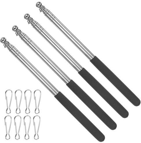 PATIKIL 5.2 Feet Telescopic Handheld Flagpoles, 4 Pack Stainless Steel Extendable Portable Guide Flag Pole with 2 Clips for Tour Guides Teacher Pointer, Black