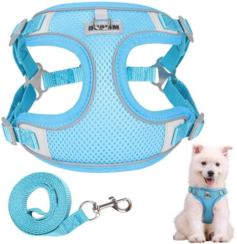 Ledeak Harnais Chien, Harnais Anti Traction pour Chien Réfléchissant Respirant, Harnais Chien Petite Taille, Mesh Harnais Chiot Animalin Reglable pour Petits Moyens Grands Chiens (Bleu, S)