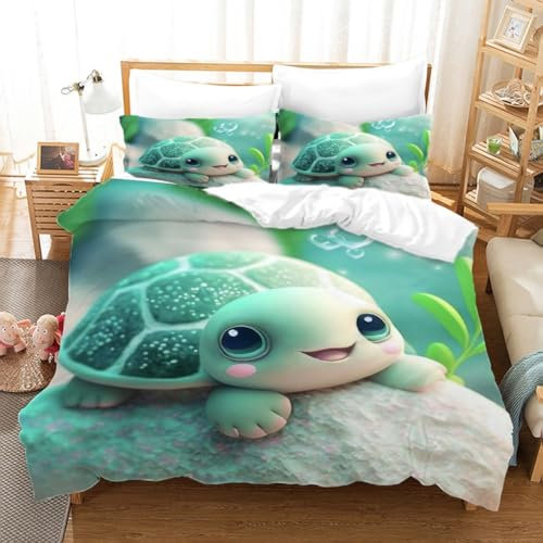 ZHDEDSP 3D-Bettwäsche-Set mit Schildkröten-Motiv für Einzelbett, 135 x 200 cm, 2-teilig