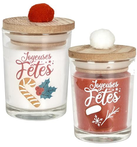 Lot de 2 Bougies parfumée de Noël avec Pompom 12h Sweet Pompom Senteur Sapin de Noël