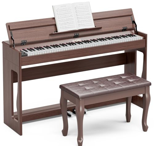 UMOMO 88-Key Graded Heavy Hammer Action Digital Piano – Full Size Weighted Keyboard with USB-MIDI, Duet Piano Bench Included, Walnut – Beginner Electric Piano