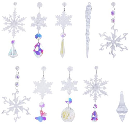 KINDPMA 16 Piezas Adornos para árbol de Navidad Acrílico Decoración Navideña Transparente Carámbanos Copo de Nieve de Cristal Colgantes de Navidad para decoración de árbol de Navidad