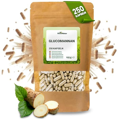 RheinNatur Glucomannan Kapseln 250 Stück - Natürlicher Ballaststoff aus der Konjak-Wurzel - Vegan