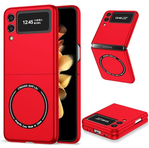 F.QYNing Compatibile con Samsung Galaxy Z Flip 3 Case, protezione magnetica antiurto copertina rigida, pieghevole protezione completa custodia protettiva Shell Cover per Galaxy Z Flip 3 5G (Rosso)