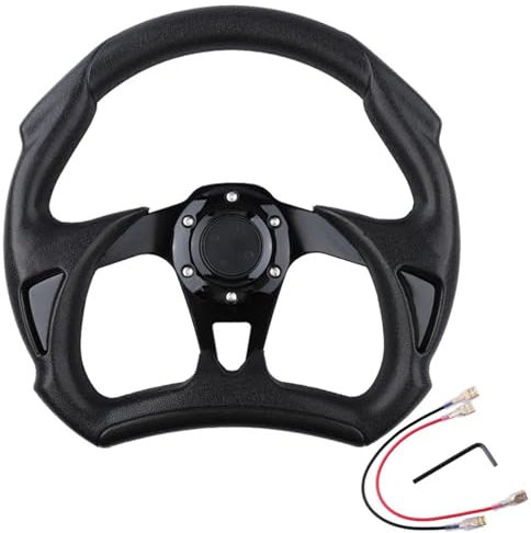 YTAFONPO Universal Rennlenkrad Universal Auto Lenkrad 13 Zoll 320 MM Aluminium Leder Aluminium Racing Sport Lenkrad Mit Logo Auto Zubehör(Black)