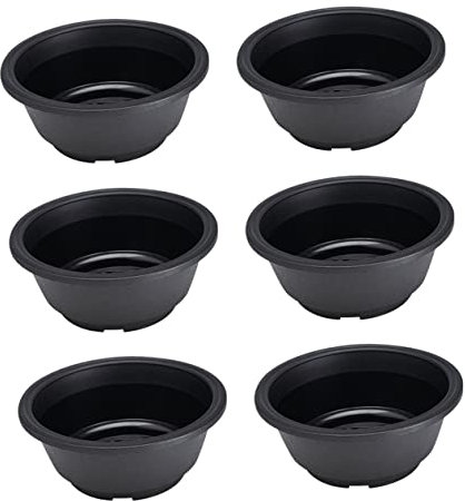 KITANDOVE 6pcs Succulent Bonsai Round Planter Bowl with Drainage, Black Plastic Shallow Flower Pot Cactus Plant Bowl Containers Bonsai Pot for Home