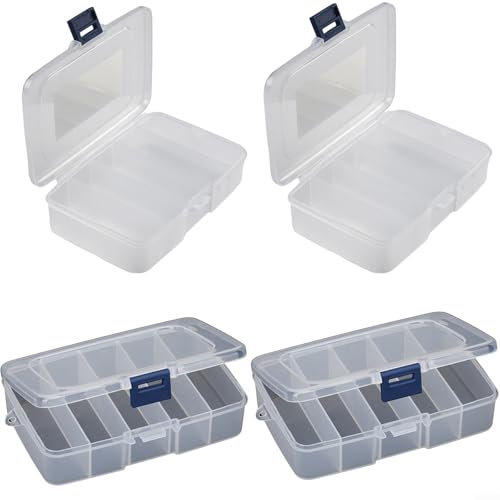 Juego de 4 cajas organizadoras de herramientas de plástico, recipientes de almacenamiento transparentes para tornillos, piezas de manualidades, equipo de pesca, accesorios pequeños, 14,3 x 9,8 x 3,5