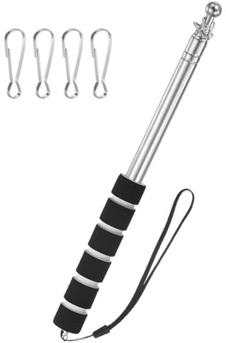 M METERXITY 5.25Ft/1.6M Telescopic Handheld Flagpoles, Telescopic Flag Pole with Clips Portable Stainless Steel Flag Pole for Truck/Outside/Tour/Guide/House/Festival[Black]