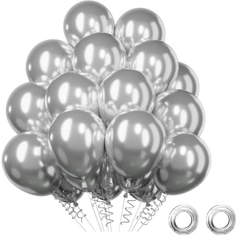 Palloncini Argento Metallizzato,52 Palloncini Argento Ghirlanda Elio Set, Balloons Metallizzato Compleanno Baby Shower Festa Nozze Decorazione Nozze, 12 Pollici