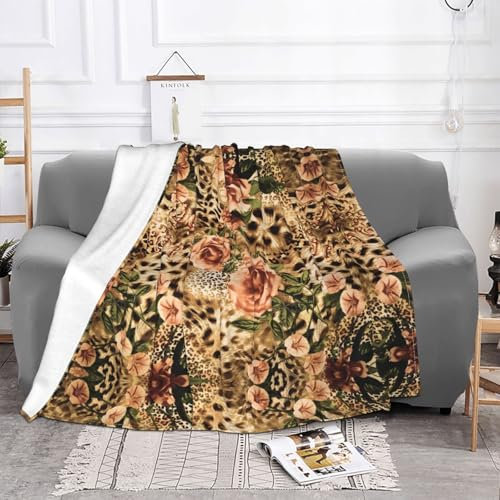 NBHDZENGW Gestreifte Leoparden-Fleecedecke, Sofaüberwurf, Decke, bedruckt, flauschig, weich, warm, vielseitige Decke für Sofa, Couch, Bett