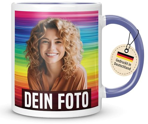 Personalisierte Tasse mit Foto, Tasse personalisiert mit Foto und Text – gedruckt in Deutschland (Blau, Basic Druck)