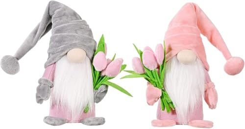 2 Stk Osterdeko Wichtel Plüsch Puppe, Frühlingsdeko Tulip Osterwichtel 23 Cm Hoch, Wichtel Plüsch Aus Hochwertigem Filz Und Plüsch, Geschenk Für Frauen Mama Hochzeitstag Freundin Muttertag (A)