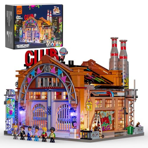 Funwhole Fabrikhaus-der-Musik Beleuchtung Klemmbausteine Haus, City Straßenfusion Modular Building &Deko Aesthetic, 2654 Pcs, Spielzeug-Geschenk für Musikliebhaber & Street-Culture-Fans, F9068