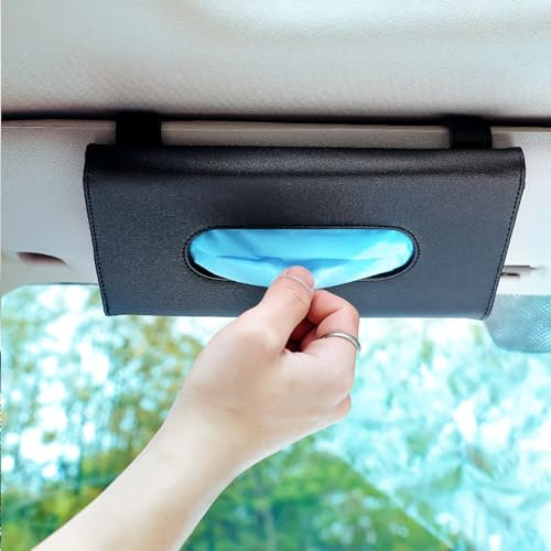 1 PCS Car Tissue Holder, Black Tissue Box Holder, Tissue Holders Sun Visor Hanging Paper Towel Clips Holder, Multifunctional Black Car Tissue Face Mask Box for Sun Visor Seat Door
