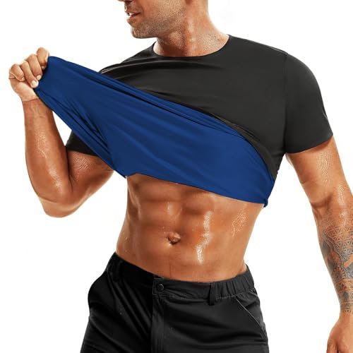 NTYUO Men Sauna T Shirts, Sauna Shirt Men, Suitssweat Suits for Weight Loss for Mens, Sweat Suit, Slimming Weight Loss Workout Suit Exercise Fitness Short Sleeve Training Fitness Tank Top