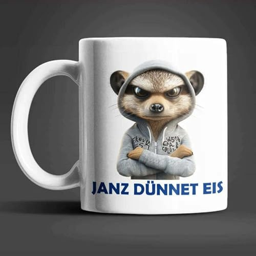 Janz Dünnet Eis Tasse Erdmännchen – Lustige Spruch-Kaffeetasse 325 ml aus Keramik – Geschenk für Männer Frauen Kollegen – Spülmaschinengeeignet – Becher mit Berliner Humor