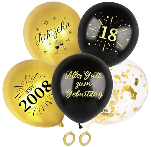 Affivia 25 Stück Luftballons 18 Geburtstag Deko Schwarz Gold,Luftballon 18. Geburtstag Mädchen Junge Deko,Geburtstagsdeko 18 Jahre 2008, Alles Gute zum 18. Geburtstage Ballons,Zahl 18 Ballon Partydeko