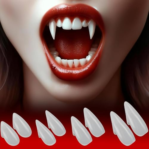 Vampirzähne, Halloween-Reißzähne, 4 Paar 4 Größen mit Klebstoff Realistische Vampir Zähne Falsche Zähne, Halloween-Dekoration Party Cosplay-Requisiten, Werwolf-Reißzähne, Vampir-Gebiss