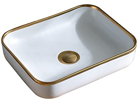 SnamicE Lavabo Rectangular de 52 x 40 cm, de Porcelana, Estilo Art déco, para encimera, Color Blanco.,White