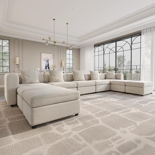 Guyii Modulares Sofa, Stoffsofa, 9-Sitzer Sofa, Bequemer Wohnzimmersofa, Flexibles Sofasystem, Modularer Couch, Chaiselongue für Wohnzimmer (9 Sitzplätze (5 Sitze und 4 Ottomanen))