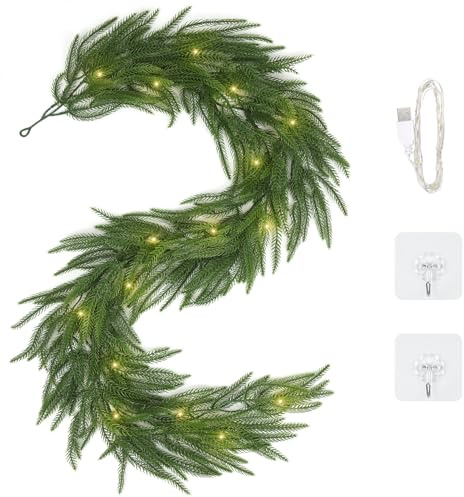 160cm Weihnachtsdeko, Tannengirlande mit Lichtern & Haken, Girlande Weihnachten für Drinnen, Draußen, Kamin, Fenster und Weihnachten，Weihnachtsdeko Aussen kann aufgehängt Werden