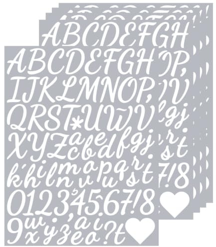 1.5 Inches White Letter Number Stickers, 385 Pieces Cursive Self Adhesive