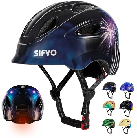 Kids Bike Helmet with Safety Light - SIFVO Bike Helmet 45-48-51-55cm Adjustable for Boys & Girls, Cycle Helmets Kids 3-4-5-8-10 Years for Multi-Sport Bicycle Scooter