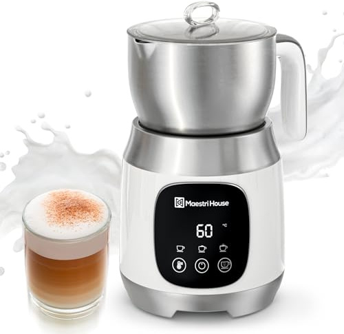 Maestri House Electric Milk Frother White 12-in-1 600ml | Variable Temperature & Foam Strength, Foam Maker Smart Touch Control for Latte, Cappuccino & Hot Chocolate DualFro 600