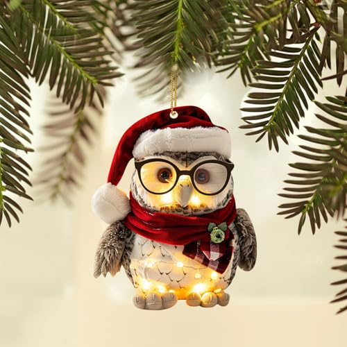 Weihnachten Deko Eule Tier Weihnachtsbaumschmuck 2D Acryl Anhänger Weihnachtsbaumanhänger Weihnachtsdeko für Wohnzimmer Schlafzimmer Christbaumschmuck Winterdekoration